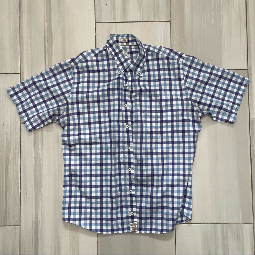 Peter Millar blue checkered short sleeve button L